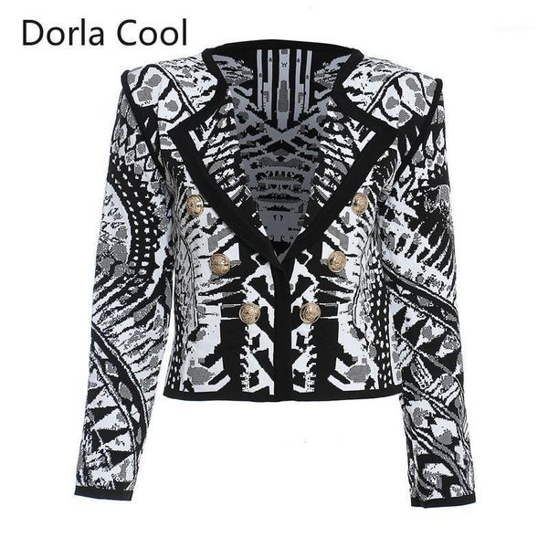 

high street 2021 autumn designer women's gothic blazer luxury double breasted geometric short outerwear feminine cotton coats suits &, White;black