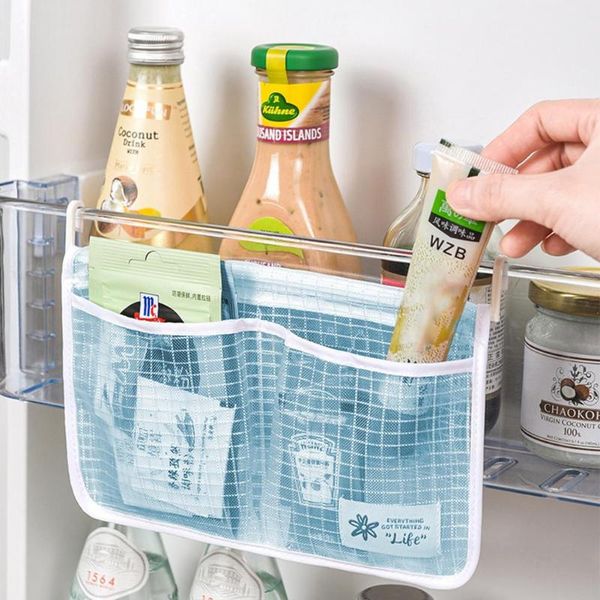 

storage bags refrigerator double compartment mesh bag reusable food produce snack hanging classification seasoning organizer 2021