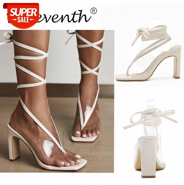 

20 white plastic decorative strap high-heeled sandals, transparent thick heels, net red high heels #6s2g, Black