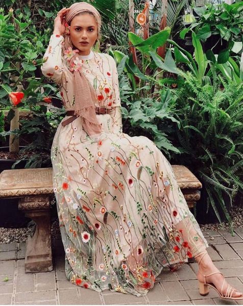 

casual dresses 2021 women floral embroidery arabic dubai long dress summer boho maxi party gowns black vestidos de festa, Black;gray