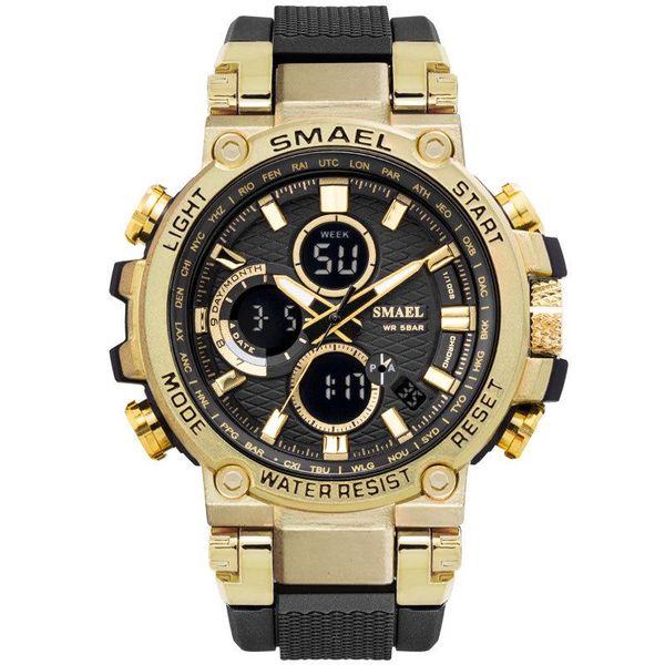 

wristwatches smael military watch 1803 luxury gold sports watches men dual display multifunctional quartz clock reloj hombre, Slivery;brown