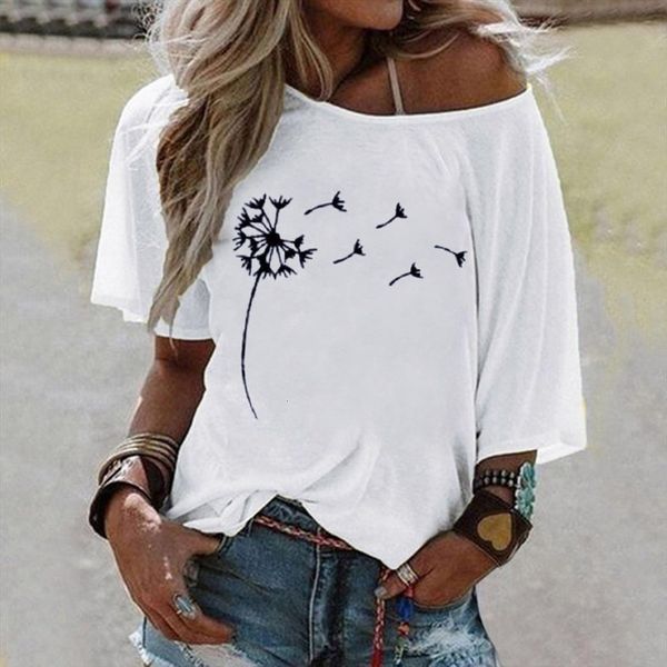 

plus size one shoulder boho womens blouses floral printed tee summer loose blusas de moda, White