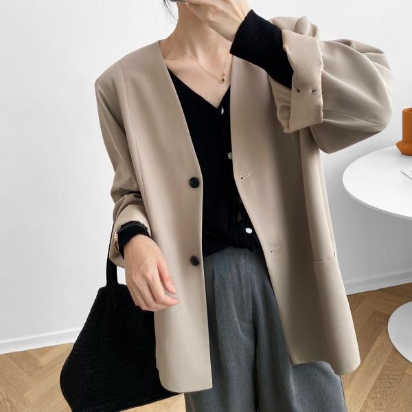 

autumn elegant women v-neck blazer pockets female long sleeve loose suit jackets fashion outwear vs409 women's suits & blazers, White;black