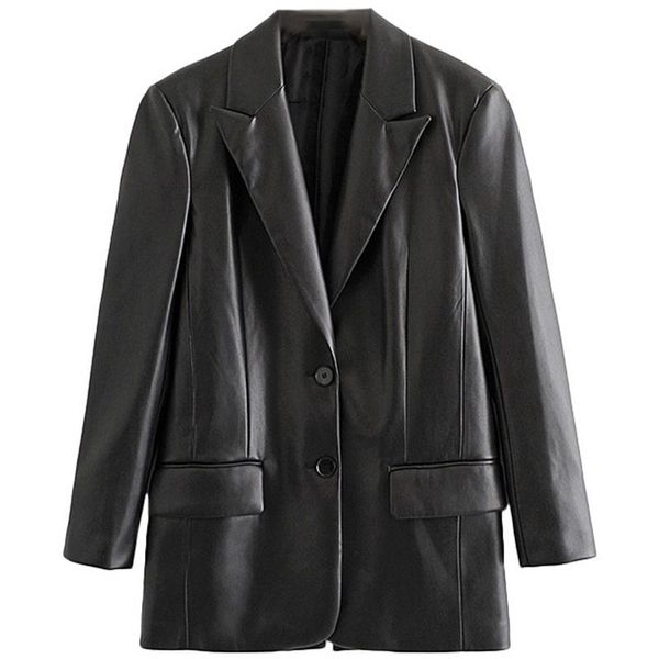 

women's suits & blazers [ewq] pu clothing black leather blazer women autumn 2021 notched loose single breasted long sleeve suit jacket, White;black