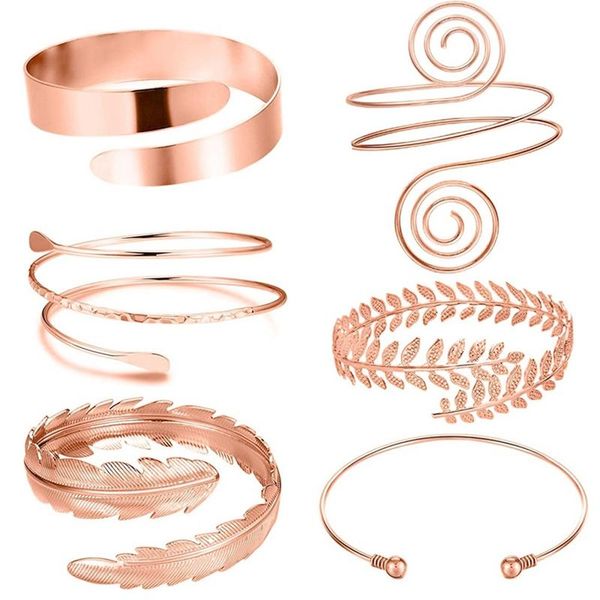

earrings & necklace 6-piece arm bracelet gold heart-shaped open upper simple adjustable sleeve set, Silver
