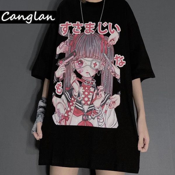 

gothic graphic summer harajuku women short sleeve streetwear clothes pastel goth tee japan style, White