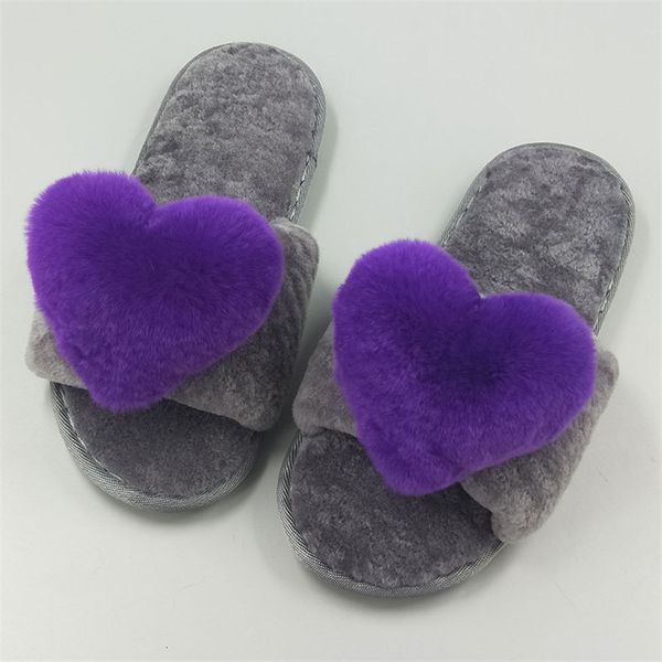

sandals real fox skin slippers, soft flat heart-shaped fur plush jewelry, suitable for women and indoor warmth, series y9mf, Black