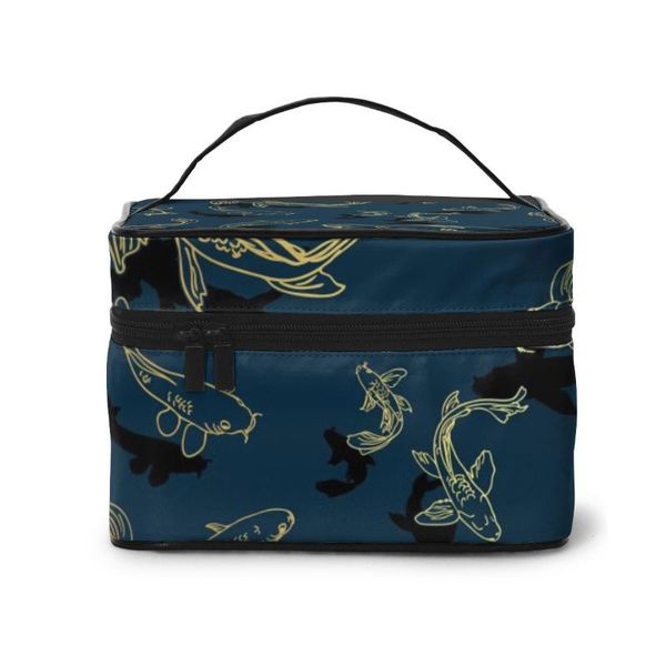

women's travel organization beauty cosmetic make up storage lady wash bags japan koi fish outline handbag pouch & cases
