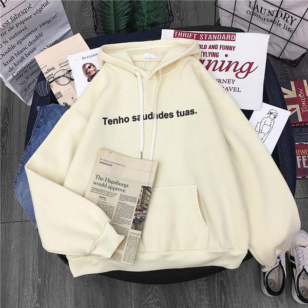 

women's hoodies & sweatshirts autumn and winter casual women hoodie plus velvet thick loose letter cotton liner harajuku ladies pullove, Black