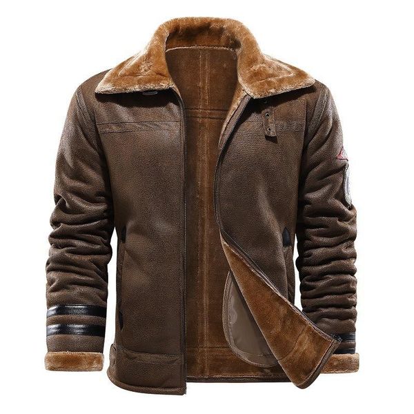 

winter motorcycle men's fur leather jacket plus velvet padded large lapel jackets, Black;brown