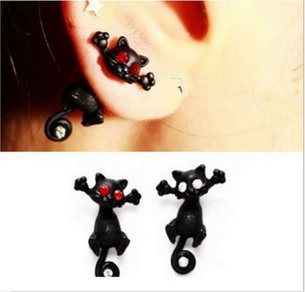 

g427 cute diamond inlaid black wildcat earrings single animal puncture