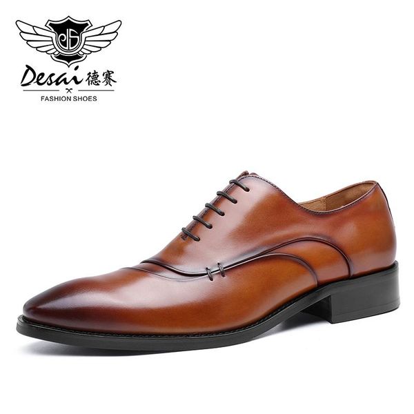 

desai men shoes genuine leather slip on shoe for dress formal laces up oxford wedding safety fashion, Black