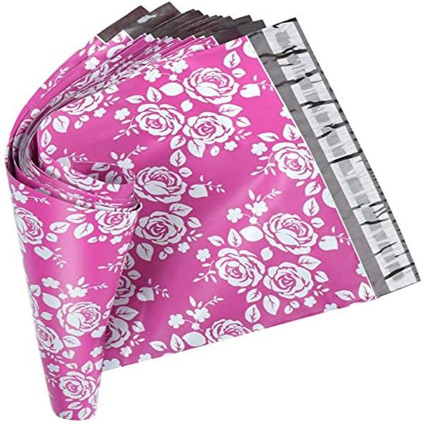 

storage bags 50pcs rose floral pattern poly mailers envelope plastic custom mailing & express self seal pink/puple 10*13inch