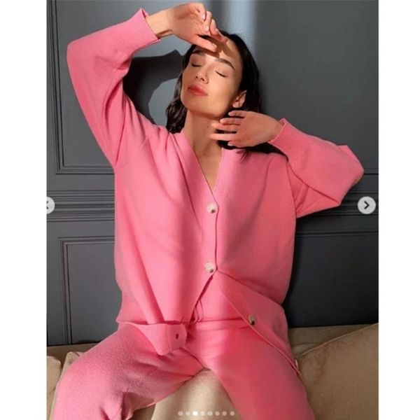 

women's tracksuits y2k casual lazy solid knitted pants set tracksuit women spring fashion v-neck loose long sleeve pink 2 piece sets, Gray