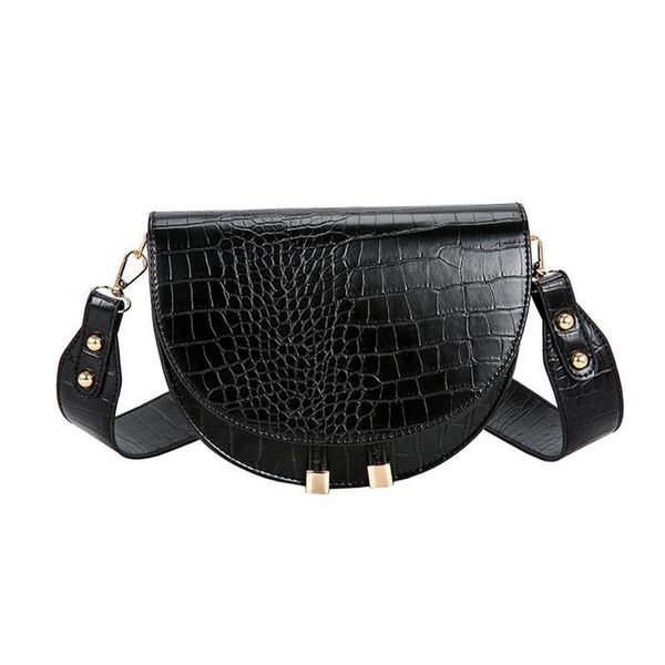 

luxury fashion women crossbody bag crocodile semicircle saddle bags soft leather shoulder for ladies handbags designer, Black;red