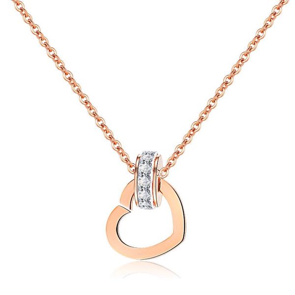 

rose gold heart shape pendant fashion jewelry stainless steel choker necklace with link chain necklaces, Silver