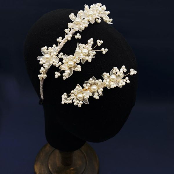 

hair clips & barrettes korean bridal accessories fairy sen white veil wedding flowers handmade pearl hairpins bands jewelry, Golden;silver