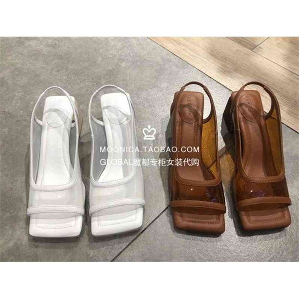 

m pure original synchronous new home versatile transparent pvc jelly thick heel square sandals tag price 898 yw, Black