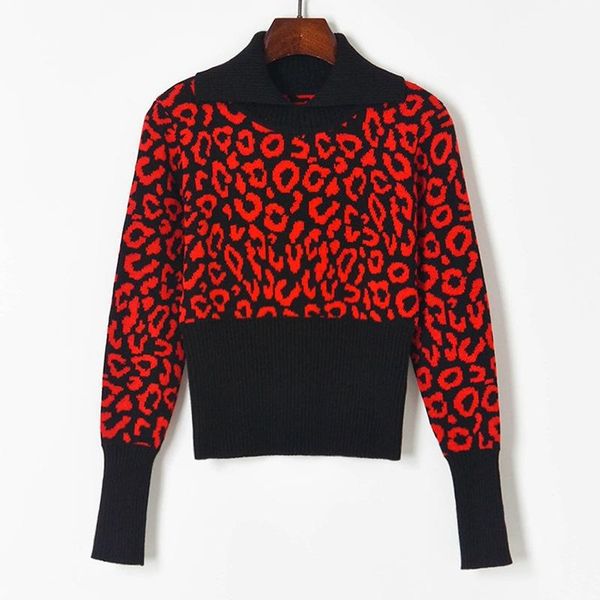 

women's sweaters 2021 autumn winter women sweater pullovers leopard print knit brand designer casual streetwear vintage korean clo, White;black