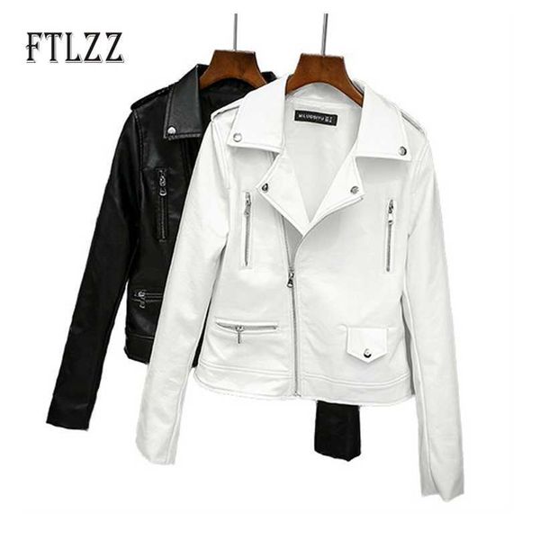 Frühling Herbst Lederjacke Frauen Slim Langarm Weiß Faux Leahter Mantel Laides Reißverschluss Biker Motorrad Straße Oberbekleidung 210525