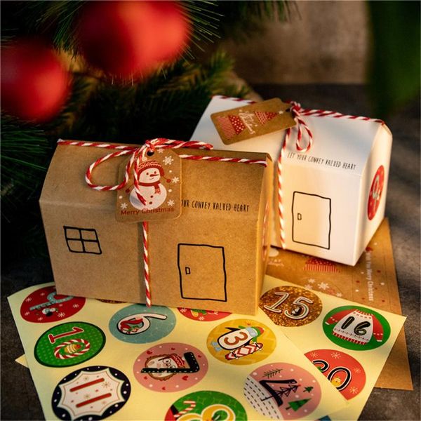 

christmas decorations house gift box kraft paper biscuit candy bag snowflake label calendar sticker rope party supplies