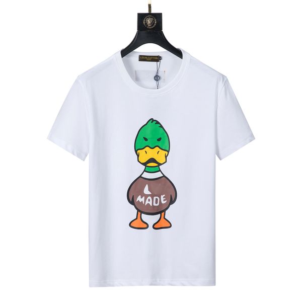 

2022new designer t shirt wholesale embroidery craft ducks joint design mens shirts 100%cotton womens tshirt asian size, White;black