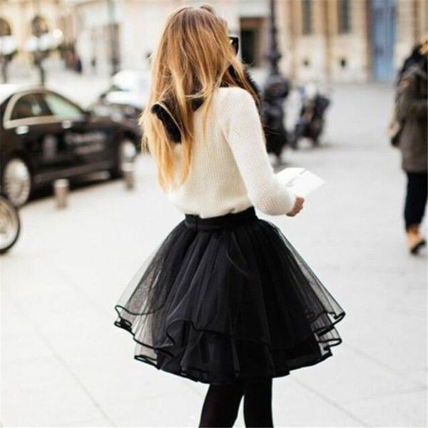 

fashion black lace tulle women skirts tutu party vintage high waist streetwear