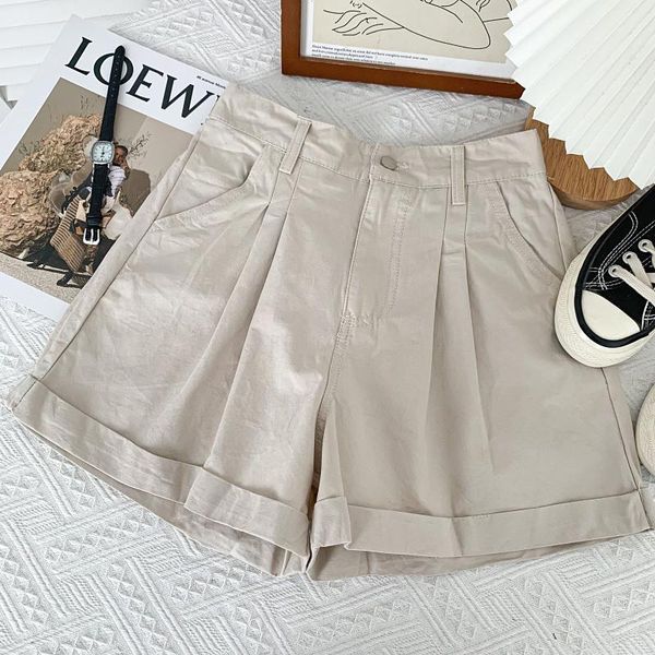 

women's shorts tvvovvin shors women solid cargo casual summer high waist short femme 2021 korean style button loose ropa mujer retro gv, White;black