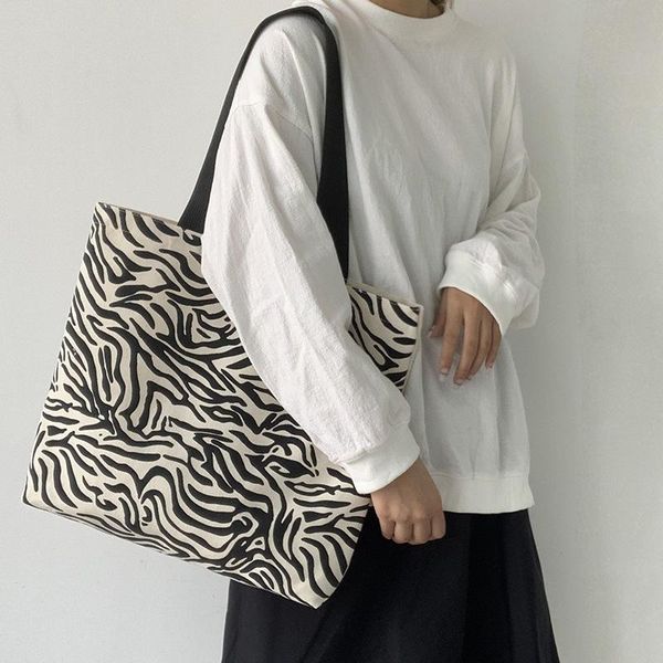 

evening bags fashion zebra pattern handbags high capacity student canvas casual shopping shoulder bag fine multifunction storage commuter