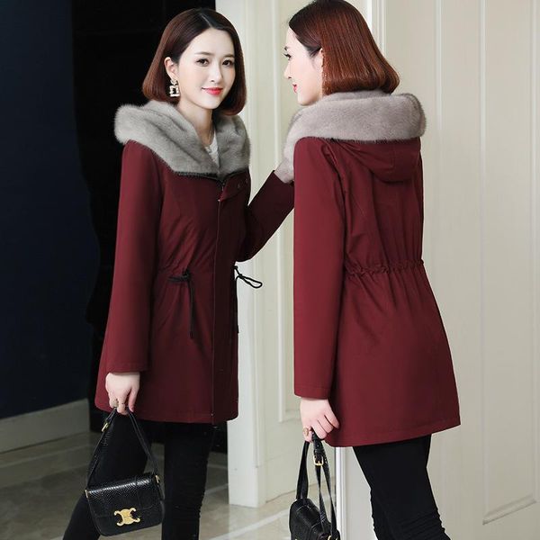 

women's fur & faux 2021 clothes imitation mink grass small mother coat medium long cotton winter, Black
