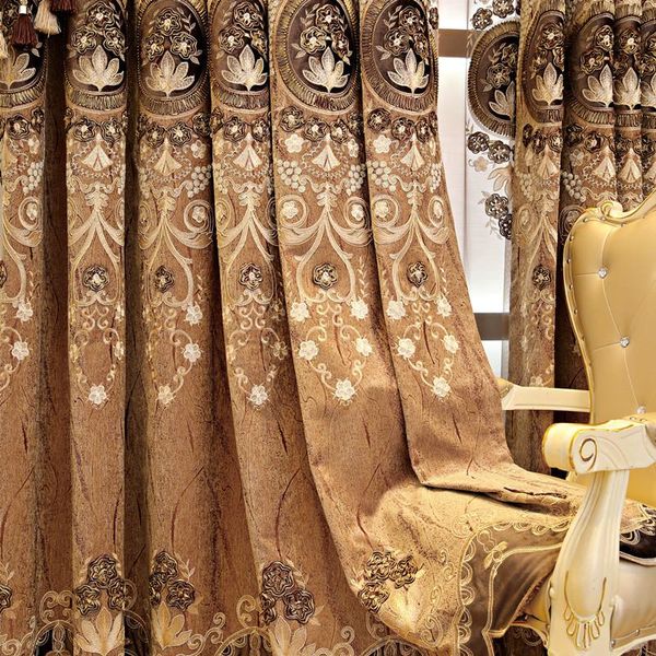 

curtain & drapes european style curtains for living dining room bedroom coffee color chenille villa embroidered valance