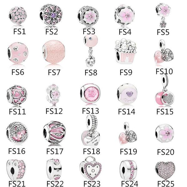

new 925 sterling silver pink series peach blossom magnolia charm bead fit pandora bracelet for women jewelry diy making, Black