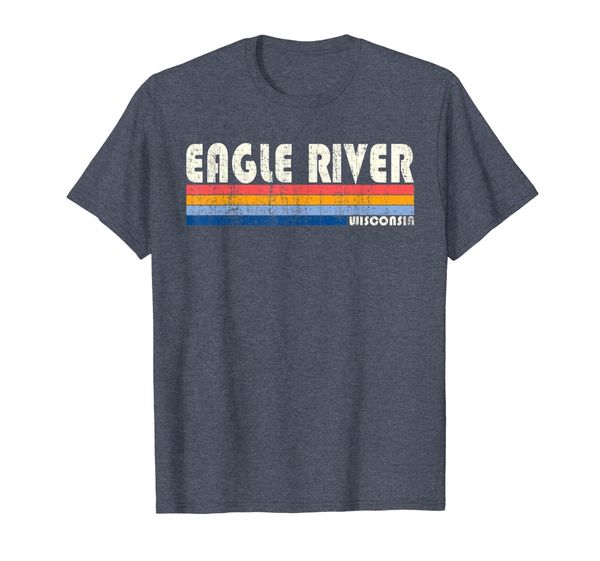 

vintage 70s 80s style eagle river wi t-shirt, White;black