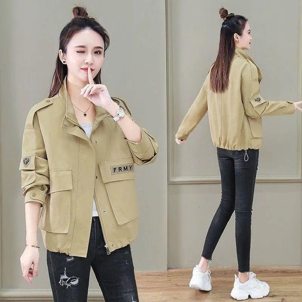 

women's jackets women's spring and autumn jacket 2021 loose short casual workwear one-piece top, Black;brown
