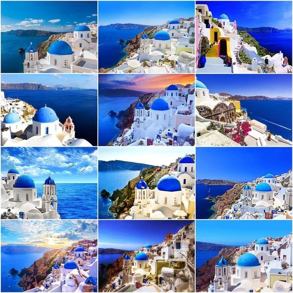 

paintings gatyztory diy painting by numbers santorini village landscape picture number home living room wall decor artcraft 40x50cm