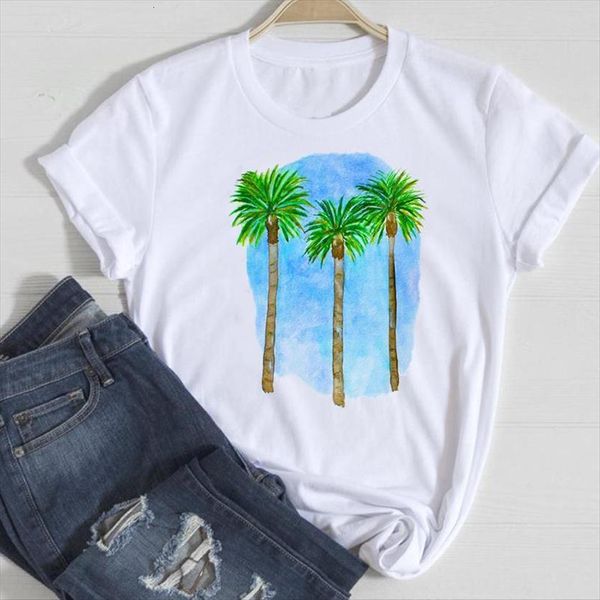 

watercolor beach holiday womens t shirt o neck fashion cartoon summer graphic lady print tee female tshirts clothes, White