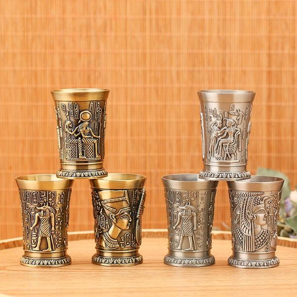 

2pcs metal vintage egyptian wine glass creative liquor household small personalized cocktail one sip cup tea cups 5z & saucers