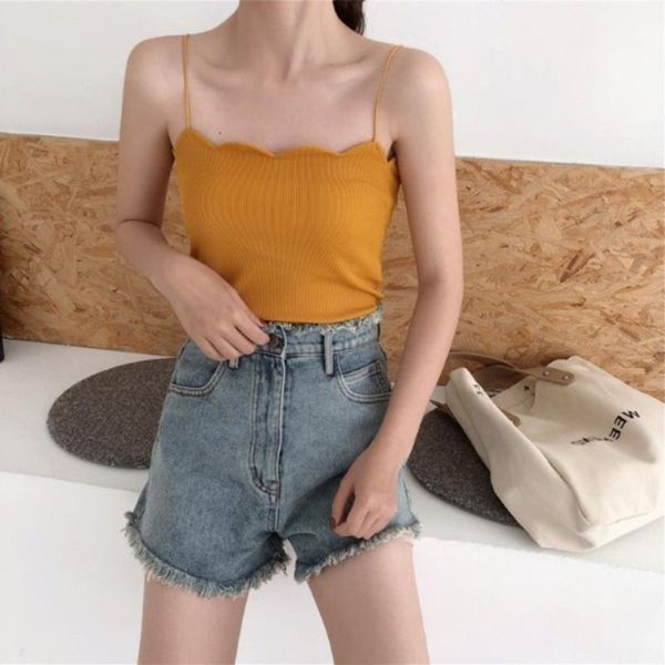 

women's tanks & camis slash neck knitted crop summer women camisole tank vest off shoulder halter stretch t-shirt strip sling, White