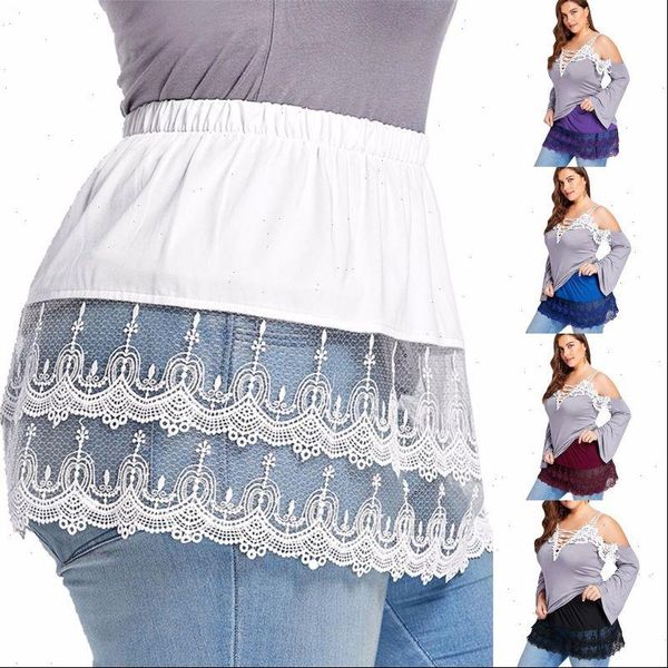 

inner wear layered extender women skirt tiered sheer lace trim half slips solid color patchwork plus size, Black