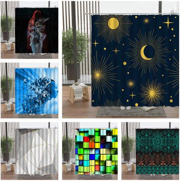 

shower curtains starry sky geometry curtain moon marbling square block bohemian flower robot girl broken glass wooden door bath set decor