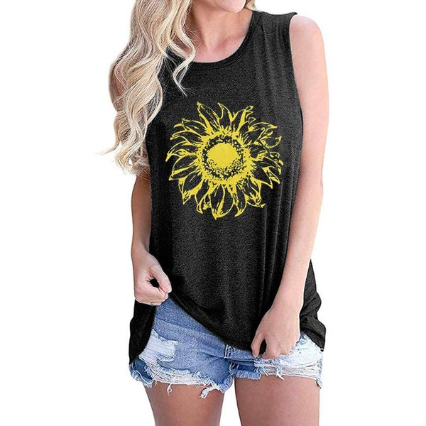 

harajuku t shirt women clothing funny graphic vest workout cami sunflower flowy tunic cute camisetas de mujer haut femme women's t-shir, White