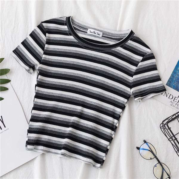 

new t shirt women rainbow striped slim fit t shirt harajuku tshirt summer short sleeve korean t-shirt feminina clothes 210426, White