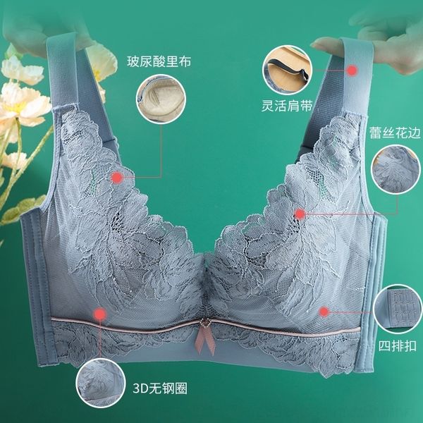 

k68 super thin cup copper fiber lace gathered large size women's underwear bralace bra large chest show small underwear thin style bre, Red;black