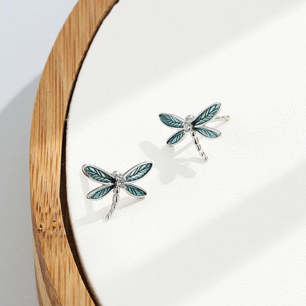 

stud silverhoo 925 sterling silver dragonfly earring for women epoxy lady earrings green fine jewelry sale, Golden;silver