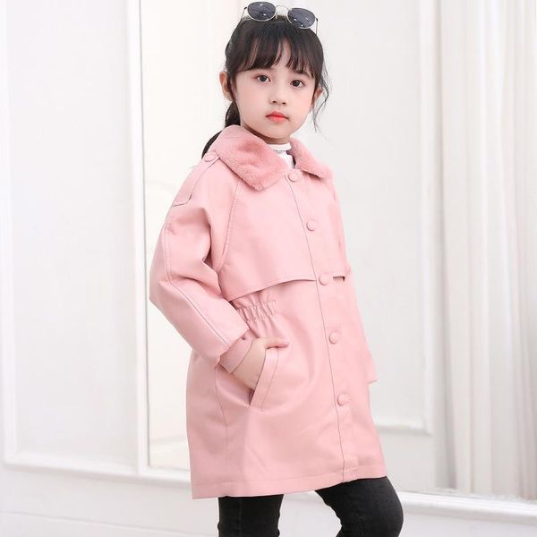 

jackets winter girls mid-length jacket with velvet thick fur collar windbreaker leather coat warm soft pu outerwear 100-150 cm, Blue;gray