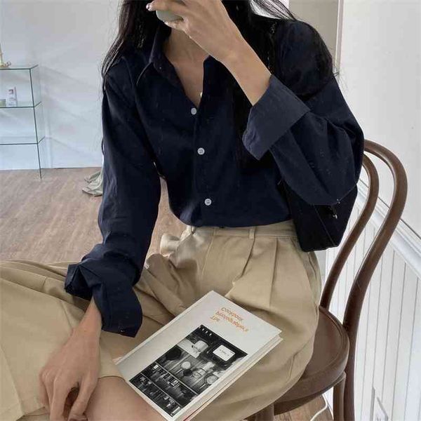 

korean all match sweet ol loose casual streetwear outwear chic stylish office lady brief shirts clothe 210427, White