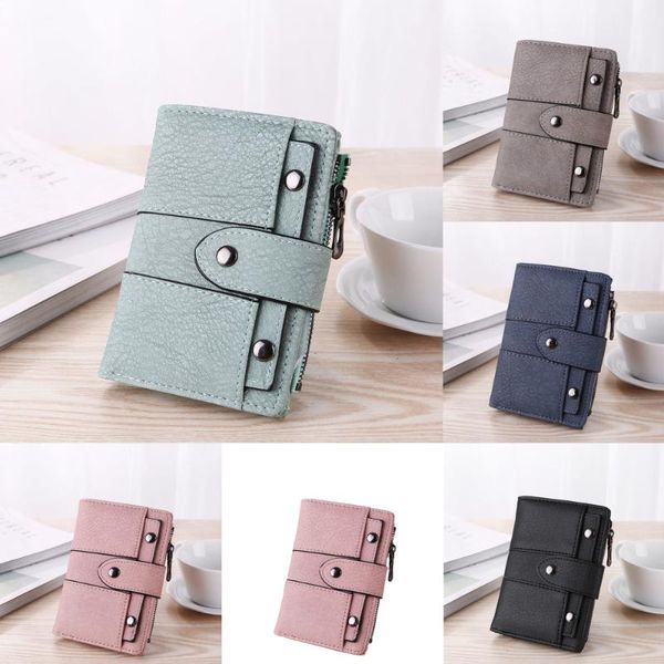 

spring and summer 2021 short frosted lady student's three fold small wallet with willow nail buckle walet for women purse, White