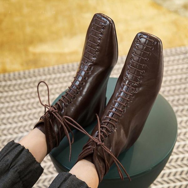

boots genuine leather winter est lace-up women's ankle fashion platform chunky heels pumps working prom shoes woman1, Black
