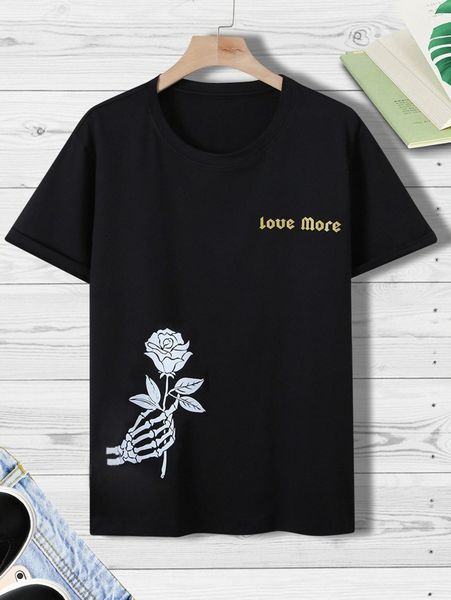 

men floral & slogan graphic tee c0tb#, White;black