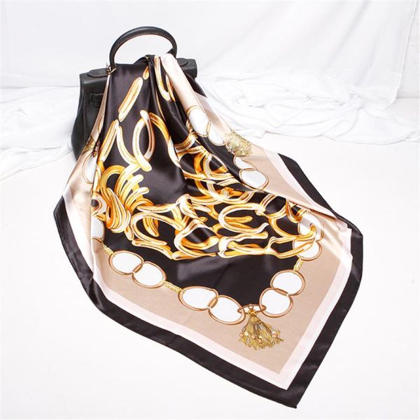 

scarves summer soft satin silk kerchief 90cm big square muslim turban luxury foulard womens pashmina black headwear scarf, Blue;gray